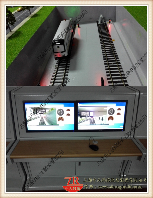 裝有攝像頭的列車，控制臺實時采集沙盤列車司機視角的畫面